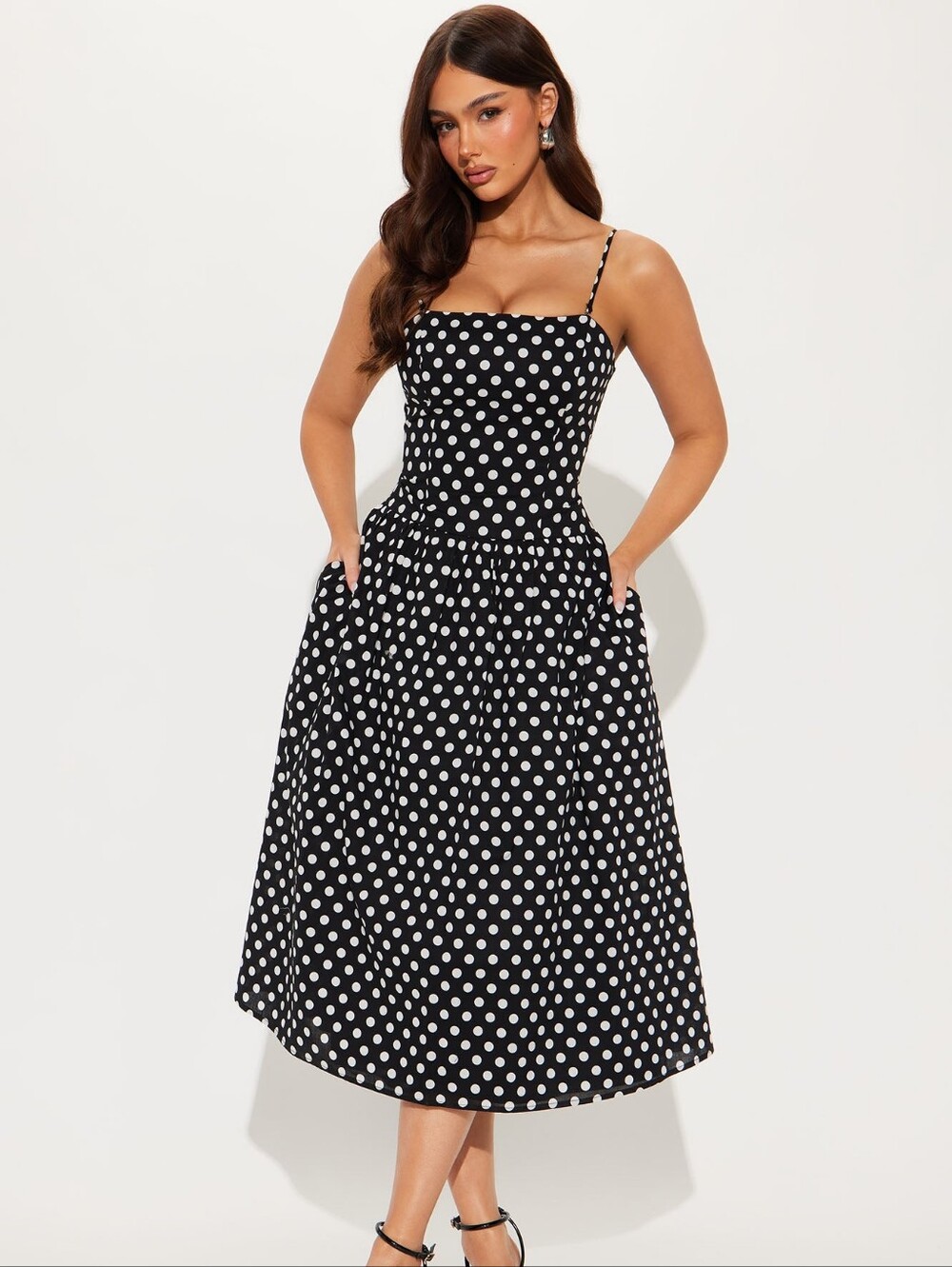 Fashion Nova Valerie Polka Dot Midi Dress Black White Size M NWT